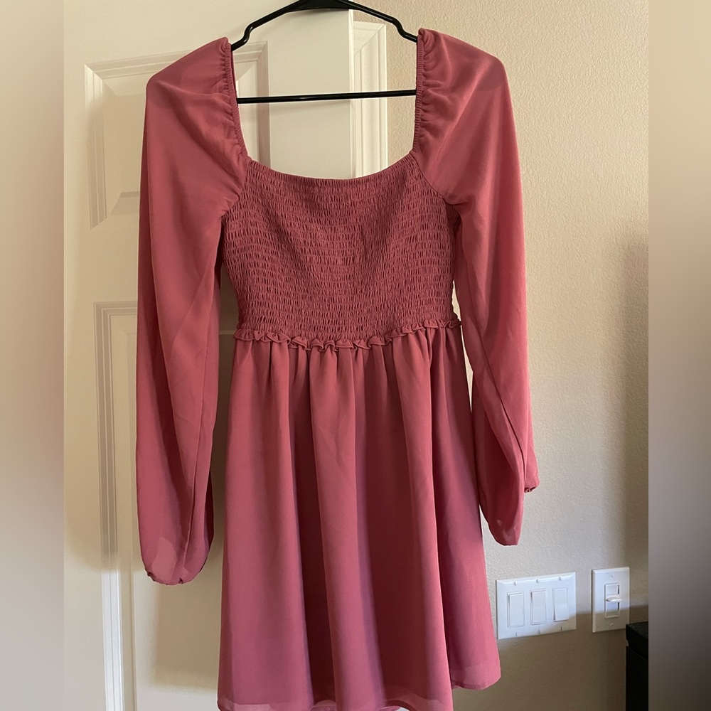 Babydoll Pink Dress with Sheer Arms